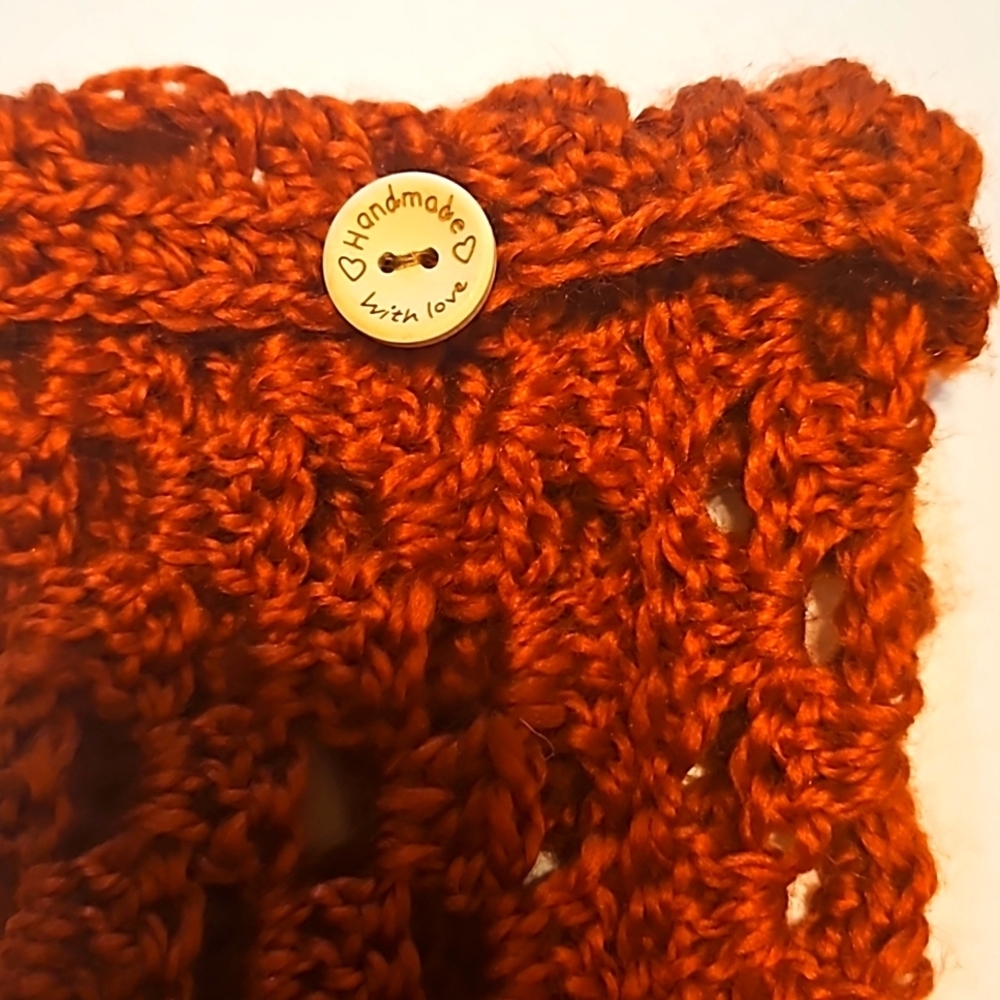 Hand Crafted Hand Knit Crochet Orange Granny Square Fingerless Gloves handmade - Picture 7 of 17